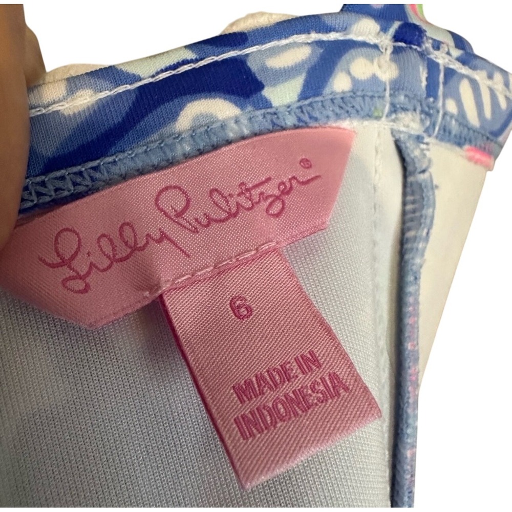 Lilly Pulitzer Elephants Print Square Neck A Line Dress Size‎ 6 Blue White Pink - Picture 4 of 11